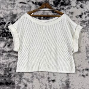 New‎ Balance Womens White Knit Sweater Top Short Sleeve V-Neck Casual